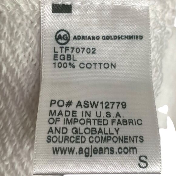 AG Adriano Goldschmied Womens S White Crop Sweatshirt Short Sleeve Boxy Raw Hem - Picture 12 of 13